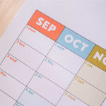 academic 2025 - 2026 year wall planner in pastel. portrait planner. 100% recycled paper