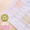 academic 2025 - 2026 year wall planner in pastel. portrait planner. 100% recycled paper