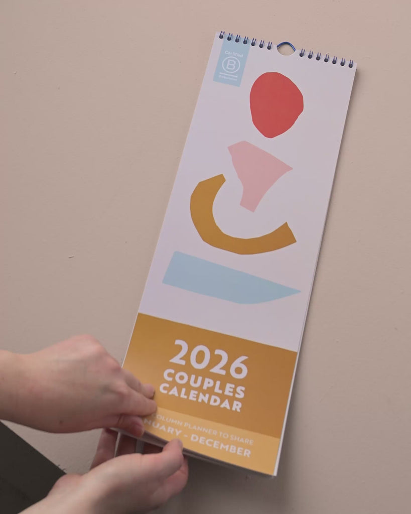 Video showing 2026 Couples Calendar, oranges, reds and peach colour scheme. 