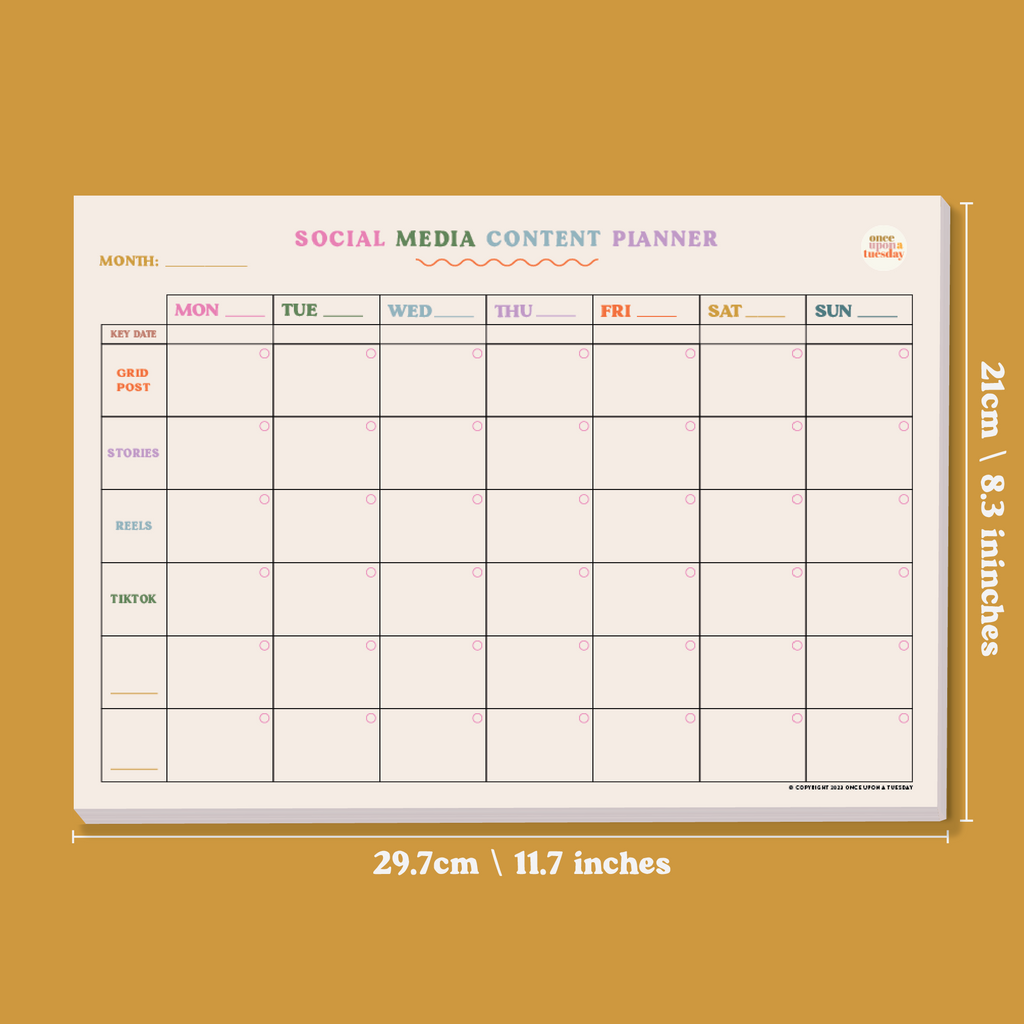 A4 Landscape, Weekly Social Media Content Planner Pad. 7 days, 6 platforms and undated. 52 pages. 100% Recycled Paper. Made in the UK.