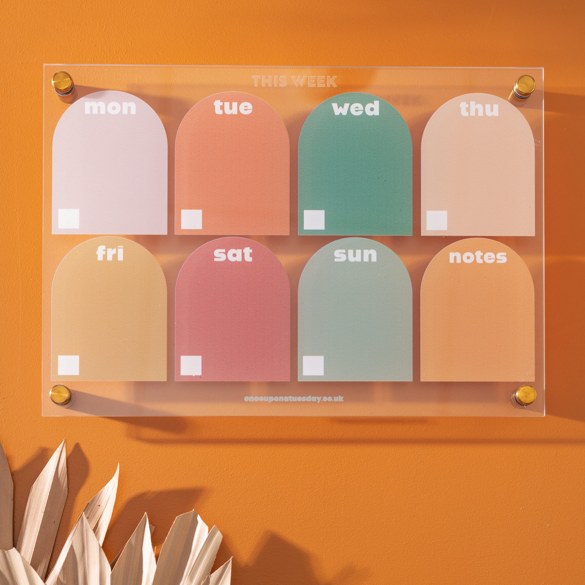 A4 Wipeable Weekly Planner Recycled Acrylic Muted Arches Optional Wall Mounts