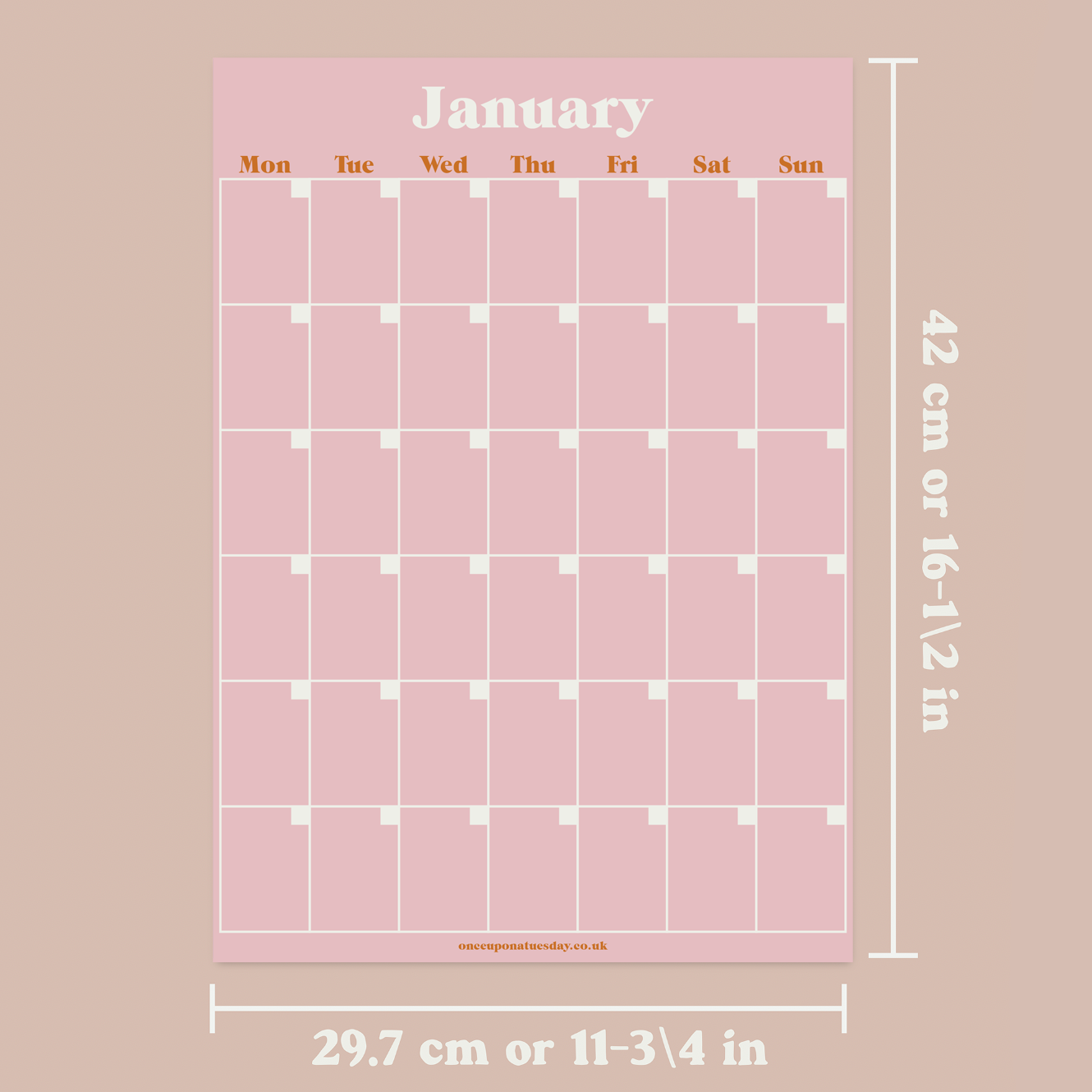 A3 wall calendar with 12 separate pages. Pastels wall planner