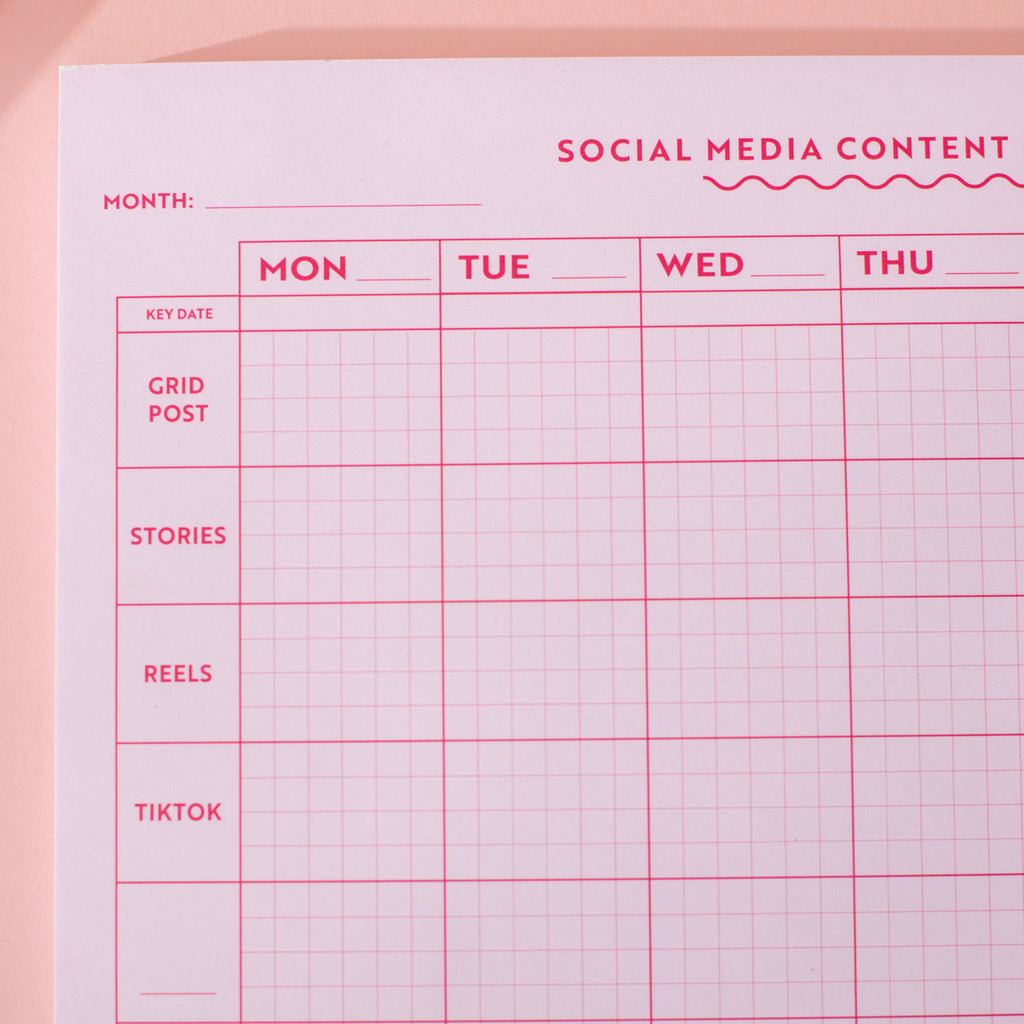 A4 Landscape, Weekly Social Media Content Planner Pad. 7 days, 6 platforms and undated. 52 pages. 100% Recycled Paper. Made in the UK.