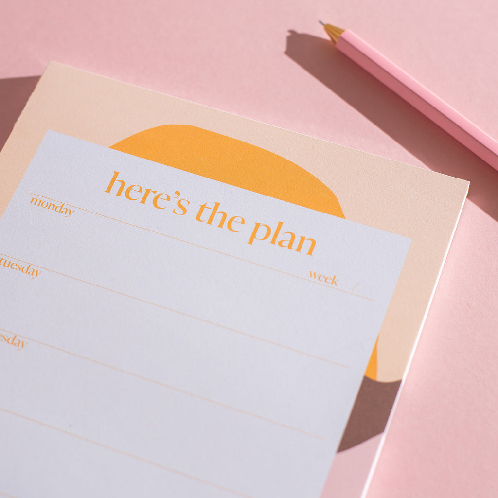 A5 weekly planner pad. sunrise. 100% recycled paper. Made in the UK.