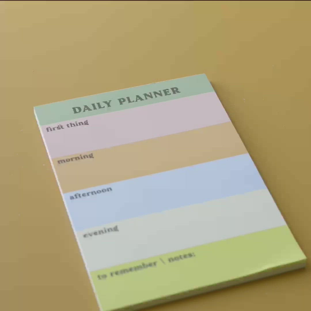 A5 Daily Planner Pad in Rainbow Colour Block. This time blocking style desk pad helps organise your day with ease. 100% Recycled Paper. Made in the UK. ADHD daily planner.
